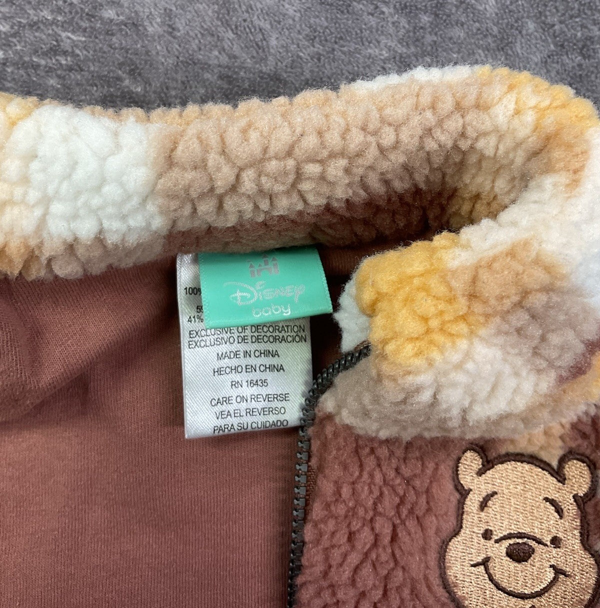 Disney Baby Winnie the Pooh Sherpa Plaid Zip Vest Newborn NB Teddy Fleece Jacket