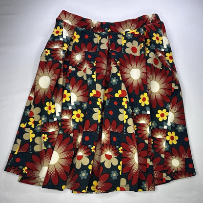 LuLaRoe Women's Large Floral Skirt Retro Red Blue Yellow Stretch A-Line Pull On