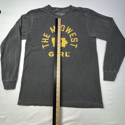 The Midwest Girl Iowa Long Sleeve Graphic T Shirt Charcoal Gray Women’s Small