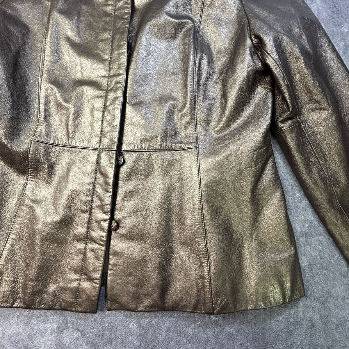 Apostrophe Metallic Leather Button Front Jacket Bronze