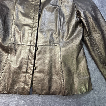 Apostrophe Metallic Leather Button Front Jacket Bronze