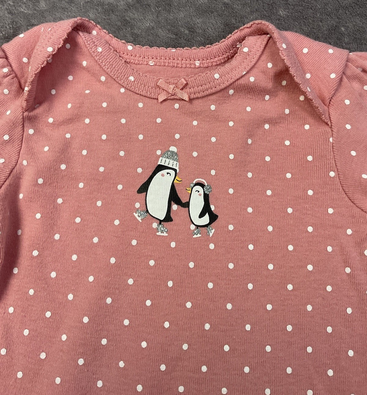 🐧 Carter's Pink Penguin Long Sleeve Bodysuit (3 Months)
