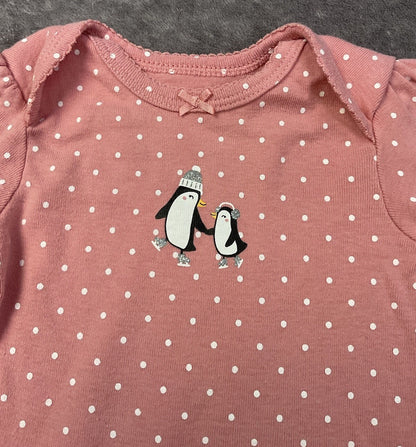 🐧 Carter's Pink Penguin Long Sleeve Bodysuit (3 Months)