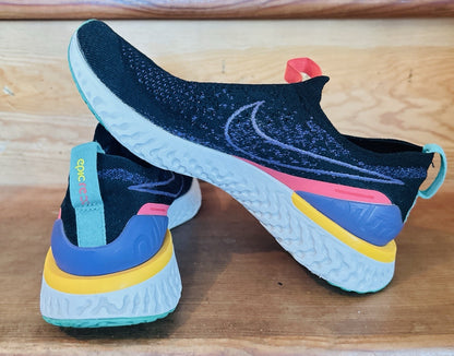 Nike React Phantom Run Flyknit Women's Size 7.5 Black Multi Color Slip On Shoes