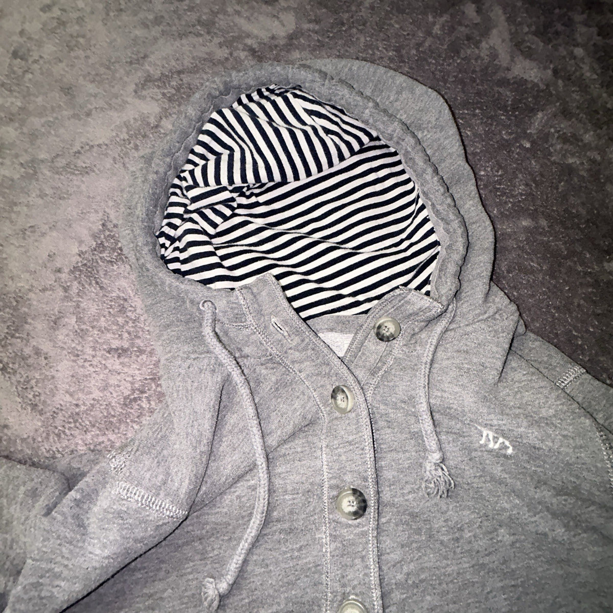 Abercrombie & Fitch Hoodie Women’s L Gray Henley Moose Striped Hood Y2K