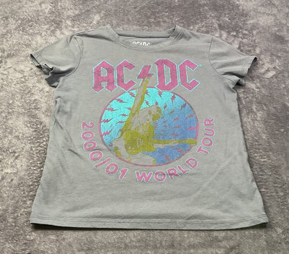 AC/DC 2000/01 World Tour Graphic T-Shirt Gray Youth XL 14-16 Short Sleeve