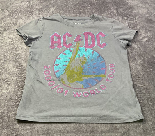 AC/DC 2000/01 World Tour Graphic T-Shirt Gray Youth XL 14-16 Short Sleeve