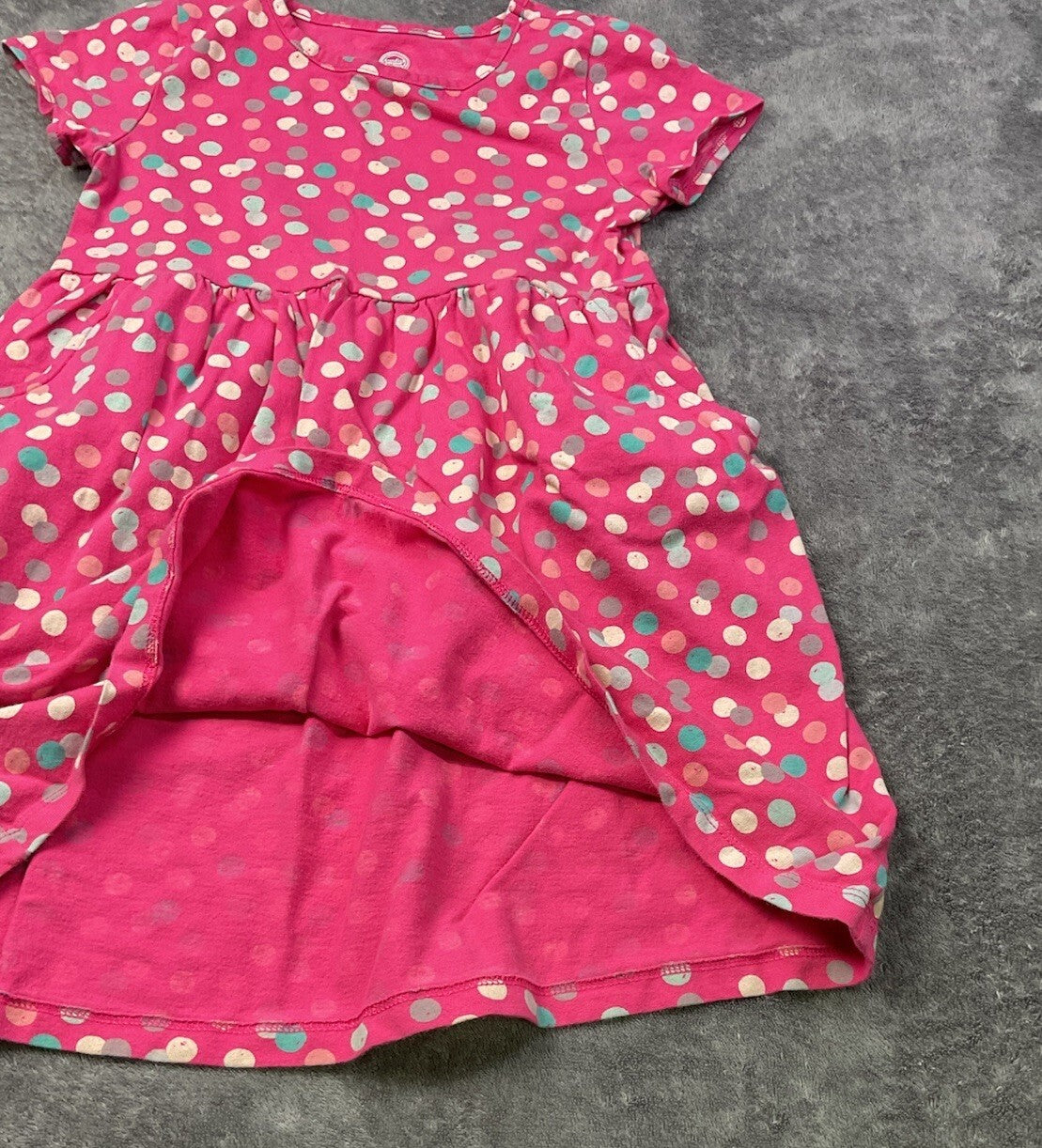 Wonder Nation Girls Pink Polka Dot Dress Size 5T Short Sleeve Pockets Cotton