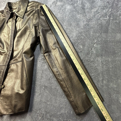 Apostrophe Metallic Leather Button Front Jacket Bronze