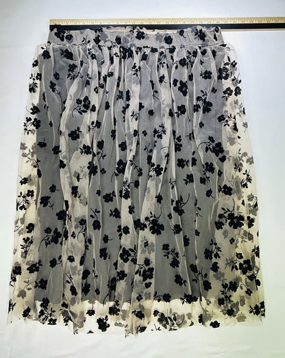 Cato Women's 22/24W Black Floral Mesh Tulle Midi Skirt Plus Size Layered Pull On
