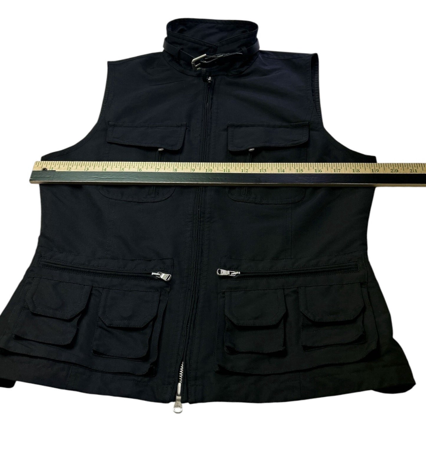 Lauren Ralph Lauren Utility Vest Womens Medium Black Zip Front Belted Collar