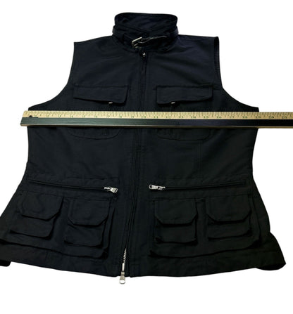 Lauren Ralph Lauren Utility Vest Womens Medium Black Zip Front Belted Collar