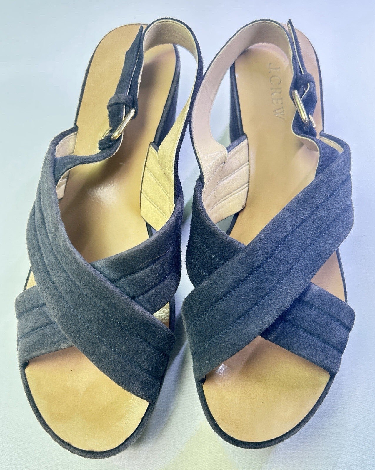 J.Crew Navy Suede Platform Sandals Women's Buckle Slingback Size 9