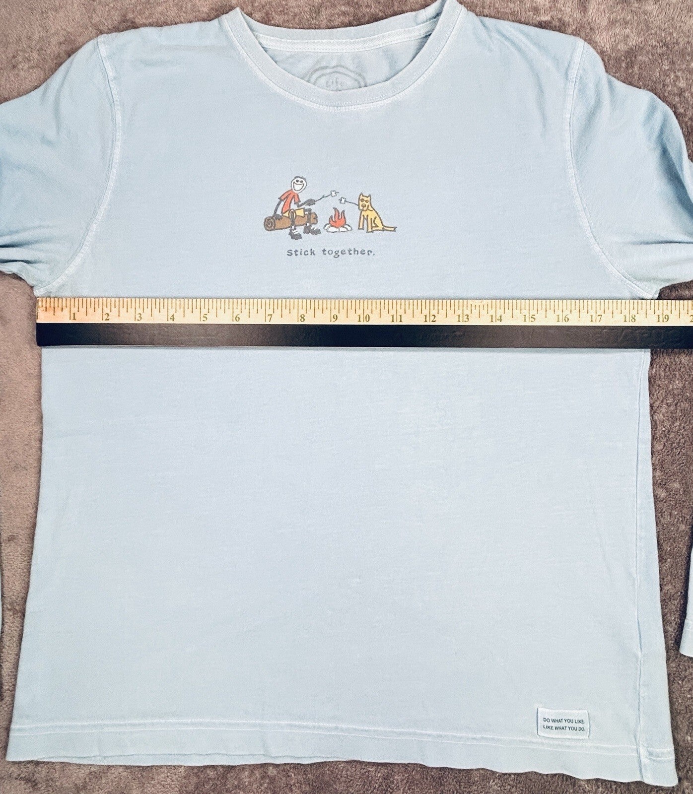 Life is Good Stick Together Long Sleeve T-Shirt Blue Campfire Dog Cotton Tee