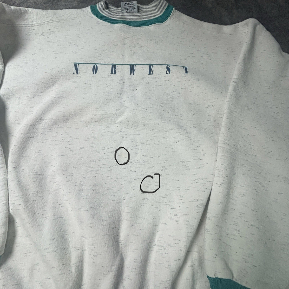 Vintage 90s LA LOVING Norwest Crewneck Sweatshirt Mens XL Teal Striped