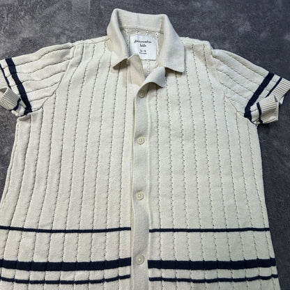 Abercrombie Kids Short Sleeve Striped Knit Polo Cream 13/14