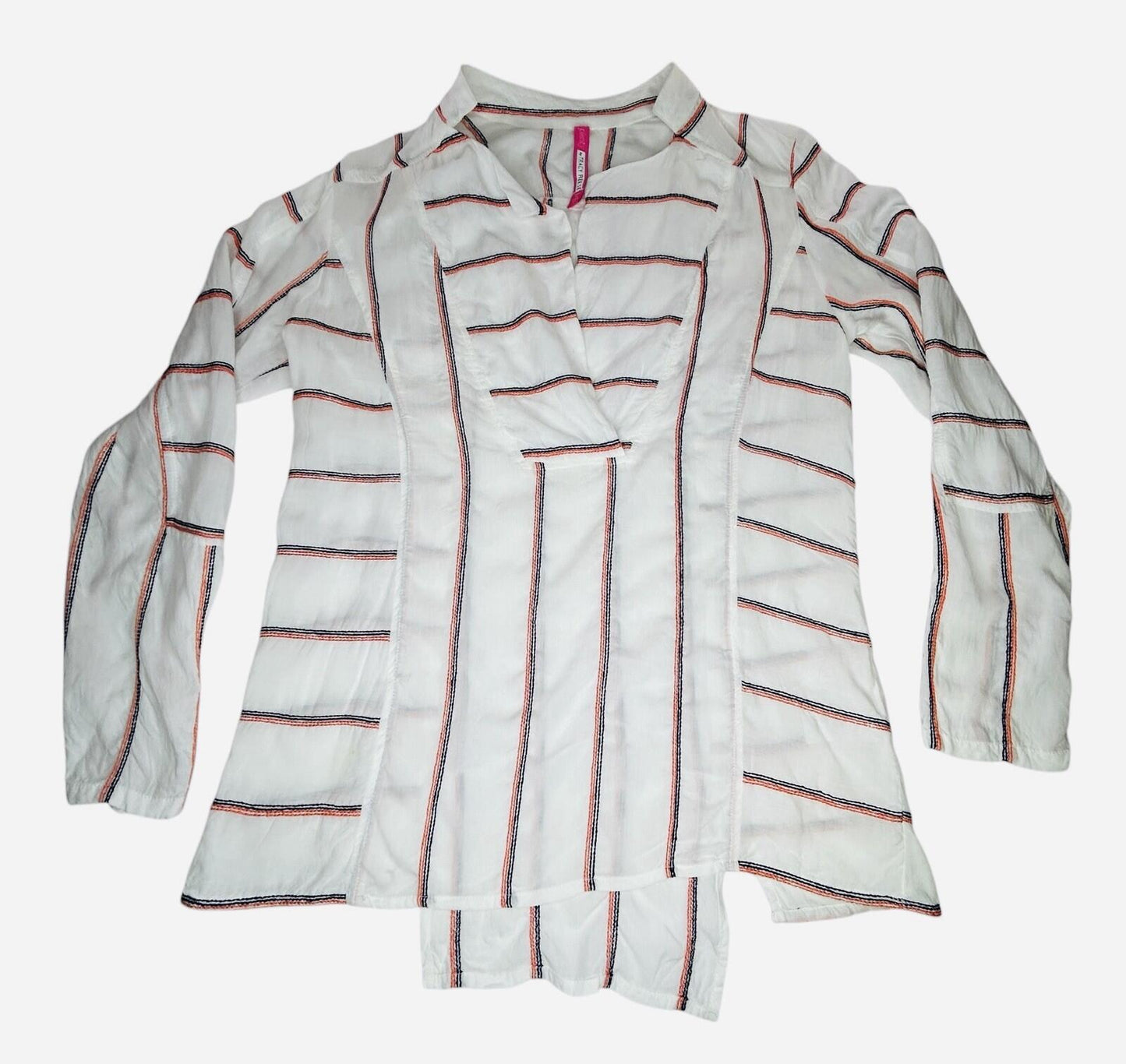 Plenty By Tracy Reese XS White Stripe Tunic Blouse Long Sleeve Popover Top Boho