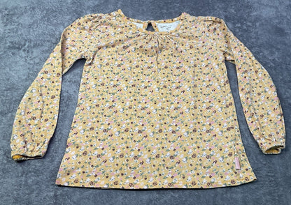 BCBG Girls Floral Long Sleeve Top Mustard Yellow Size 8 Keyhole Back Boho