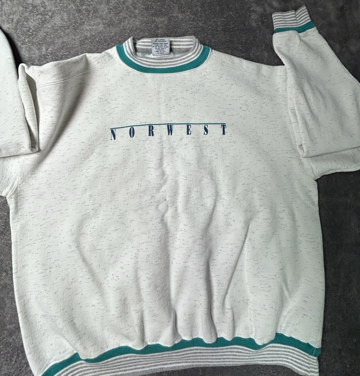 Vintage 90s LA LOVING Norwest Crewneck Sweatshirt Mens XL Teal Striped