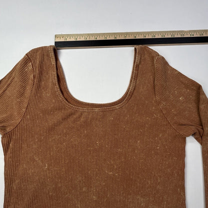 Wild Fable Women’s XXL Deep Orange Ribbed Crop Top Long Sleeve Stretch Casual
