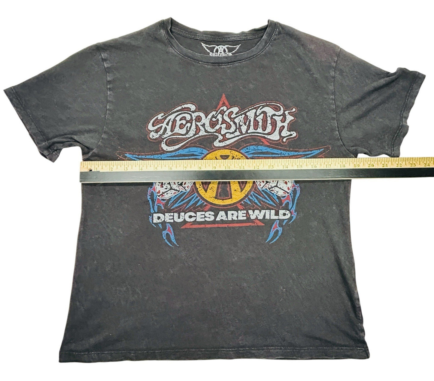 Aerosmith Deuces Are Wild Graphic Band T Shirt Mens XS Black Distressed Rock Tee