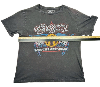 Aerosmith Deuces Are Wild Graphic Band T Shirt Mens XS Black Distressed Rock Tee