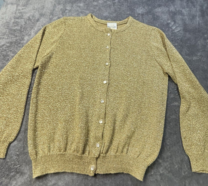 Vintage Bentley Cardigan Metallic Knit Gold Medium
