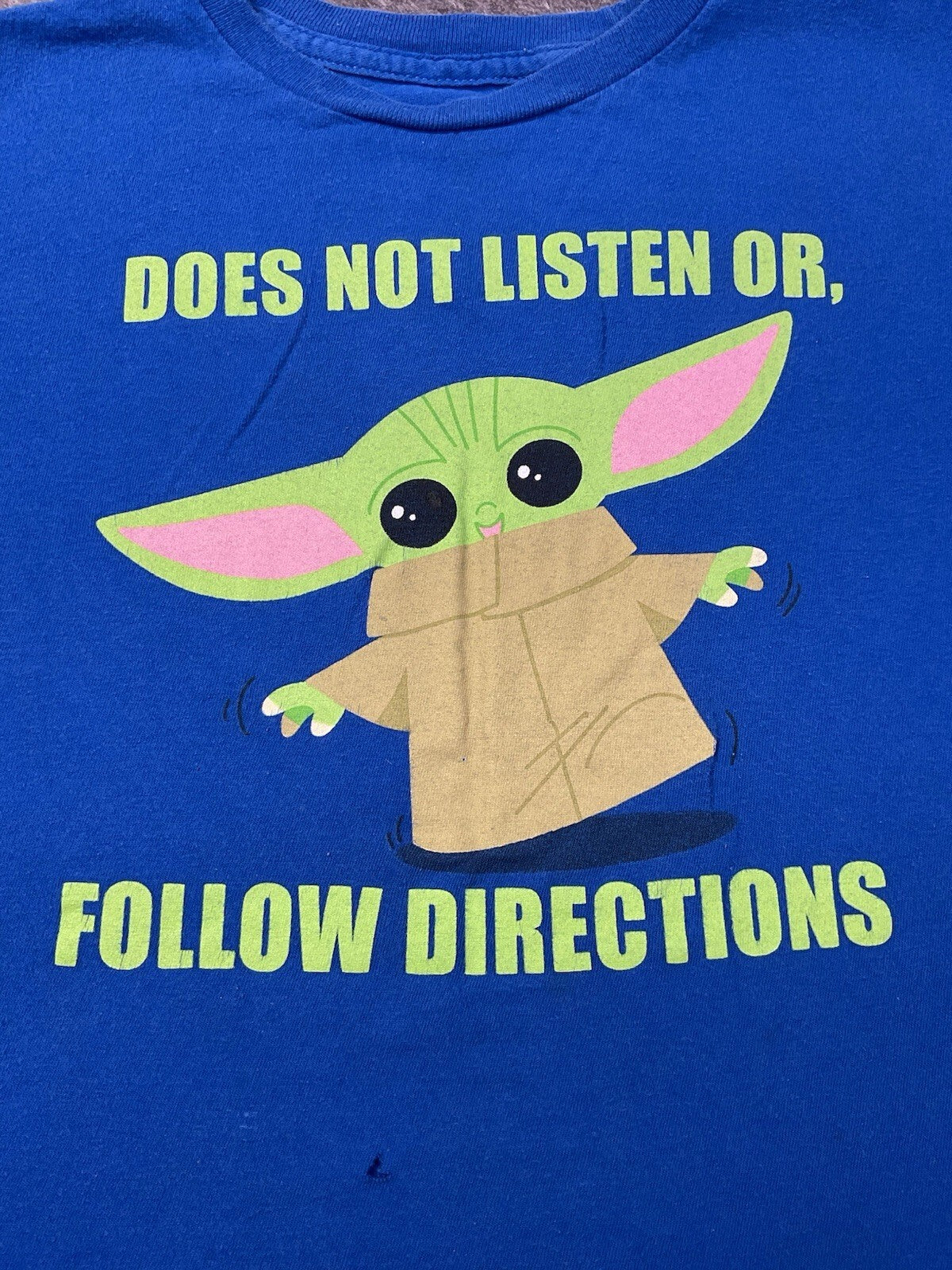 Star Wars Grogu Baby Yoda Tee Does Not Listen Follow Directions Blue Boys 6/7