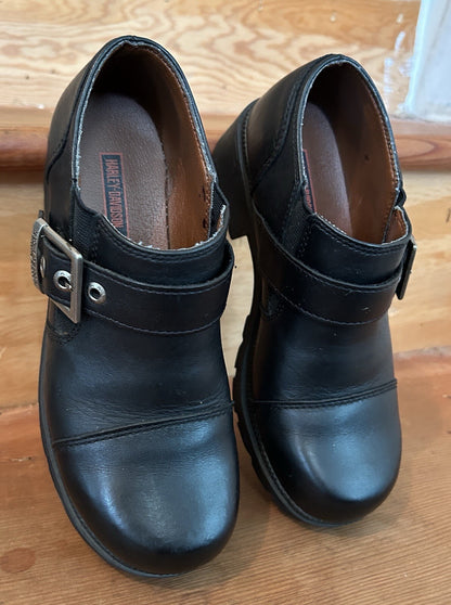 Harley-Davidson Sarah 83219 Womens 6.5 Black Leather Chunky Buckle Shoes