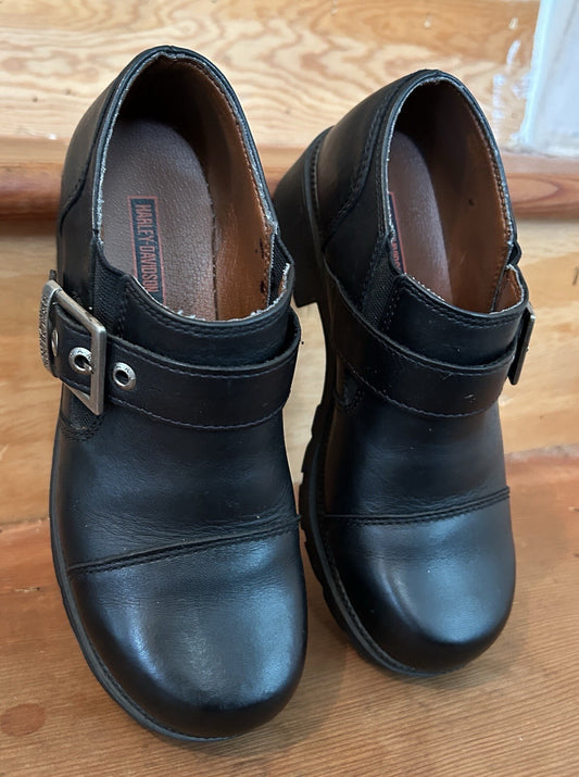 Harley-Davidson Sarah 83219 Womens 6.5 Black Leather Chunky Buckle Shoes
