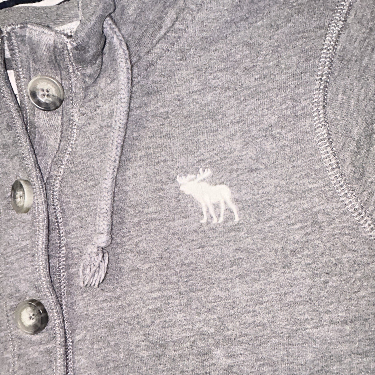 Abercrombie & Fitch Hoodie Women’s L Gray Henley Moose Striped Hood Y2K