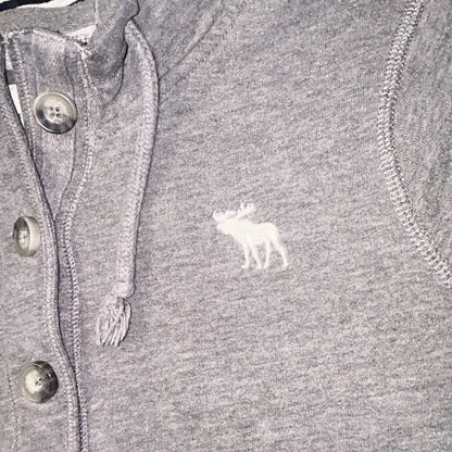 Abercrombie & Fitch Hoodie Women’s L Gray Henley Moose Striped Hood Y2K