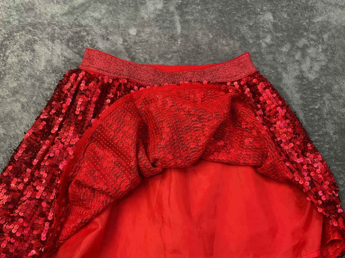 Cat & Jack Girls Red Sequin Skirt XS 4/5 Holiday Christmas Party Lined Sparkle