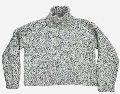 Vince Wool Cashmere Turtleneck Sweater M Chunky Knit Italian Yarn Ivory Gray