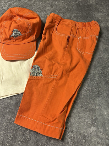 Gymboree Boys 3 Pc Outfit Set 12-24M Robot Shirt Pants Hat Orange Toddler