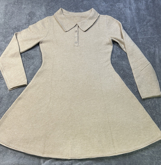 Women's Knit Polo Sweater Dress Beige Unknown Size