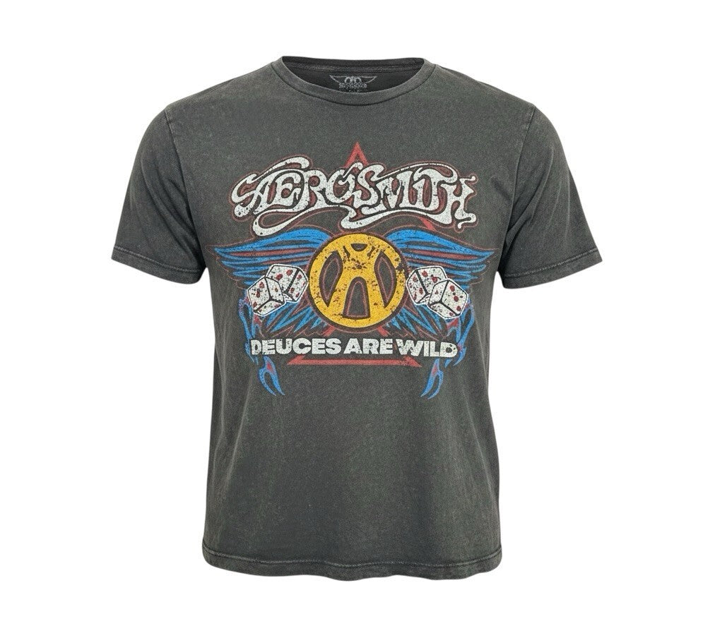 Aerosmith Deuces Are Wild Graphic Band T Shirt Mens XS Black Distressed Rock Tee