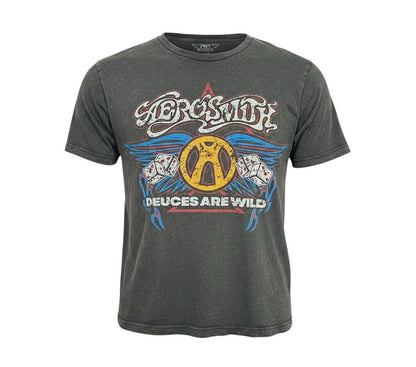 Aerosmith Deuces Are Wild Graphic Band T Shirt Mens XS Black Distressed Rock Tee