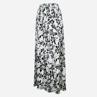 WD.NY Women's Black White Floral Maxi Skirt Size Large Rayon Pull On Boho