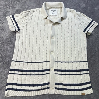 Abercrombie Kids Short Sleeve Striped Knit Polo Cream 13/14