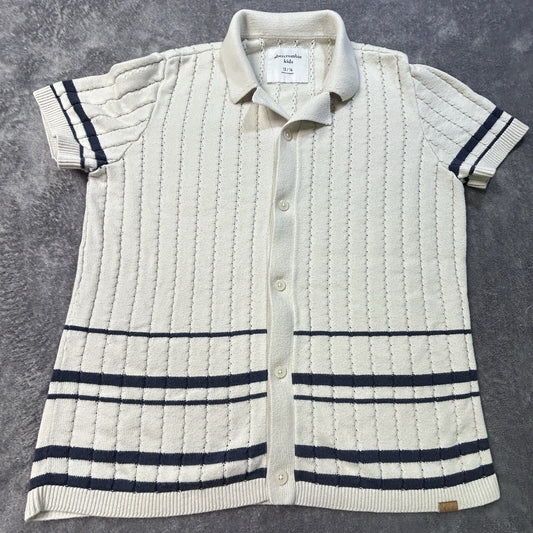 Abercrombie Kids Short Sleeve Striped Knit Polo Cream 13/14