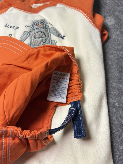 Gymboree Boys 3 Pc Outfit Set 12-24M Robot Shirt Pants Hat Orange Toddler