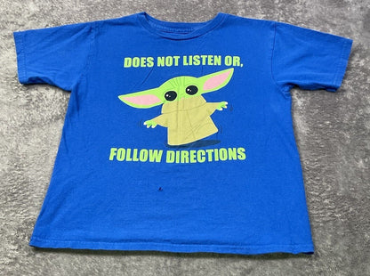Star Wars Grogu Baby Yoda Tee Does Not Listen Follow Directions Blue Boys 6/7