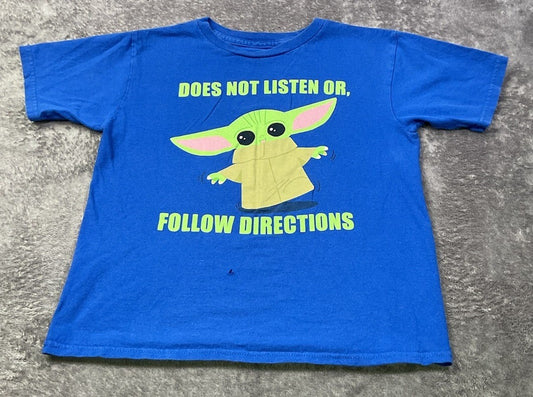Star Wars Grogu Baby Yoda Tee Does Not Listen Follow Directions Blue Boys 6/7