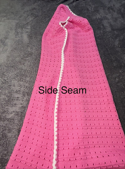 So Me Reece Pink Pointelle Knit Midi Dress Women’s L Sleeveless Contrast Trim
