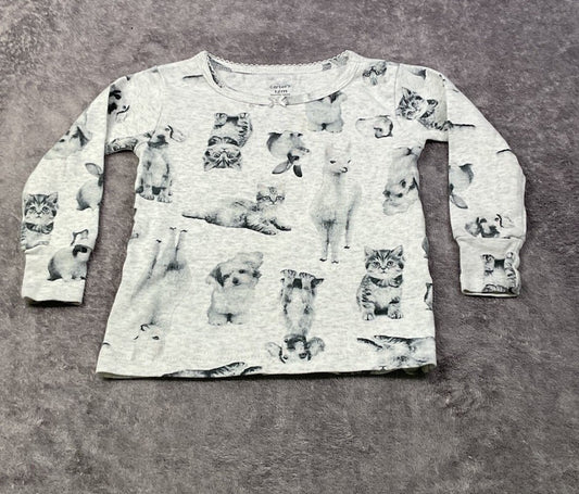 Carter's Girls 12M Gray Animal Print Long Sleeve Shirt Kittens Puppies Bunnies