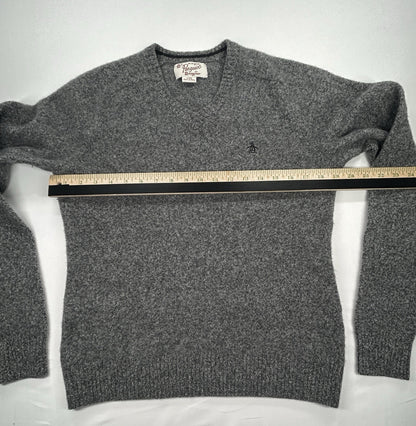 Original Penguin 100% Lambswool Gray V-Neck Sweater Men's Large Logo Soft
