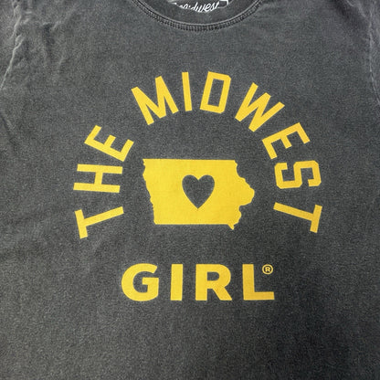 The Midwest Girl Iowa Long Sleeve Graphic T Shirt Charcoal Gray Women’s Small