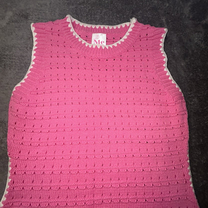 So Me Reece Pink Pointelle Knit Midi Dress Women’s L Sleeveless Contrast Trim