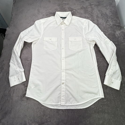 Perry Ellis Men’s White Button Down Shirt M Slim Fit 100% Cotton Roll Tab Sleeve